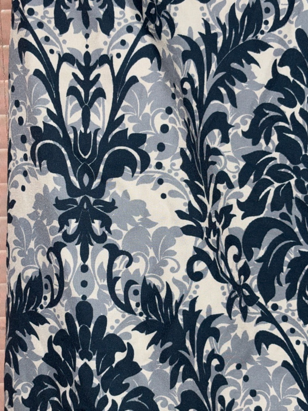 Blue White Damask V-Neck Loose Tunic Cap Sleeve Shift Sheath Dress M LIKE NEW - Picture 5 of 5